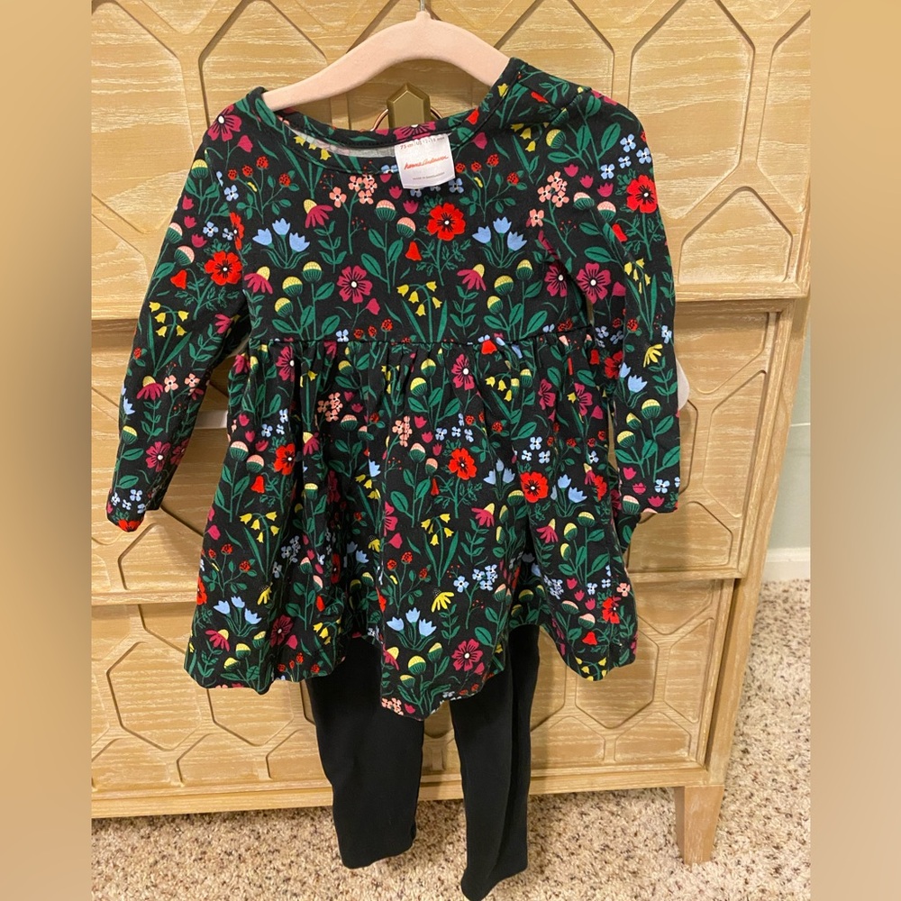 Floral Long Sleeve Dress with Black Leggings